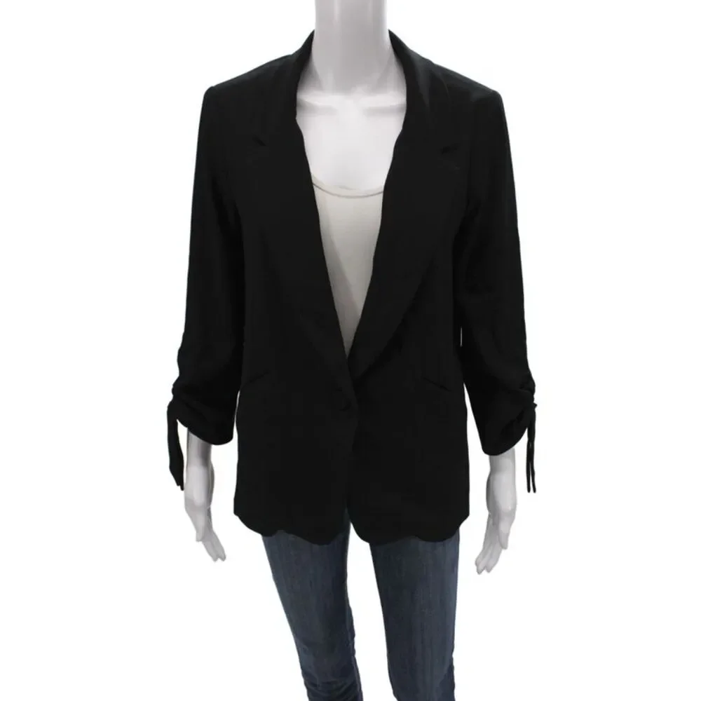 Drew Womens Collared Long Sleeve Blazer Jacket Black Size S